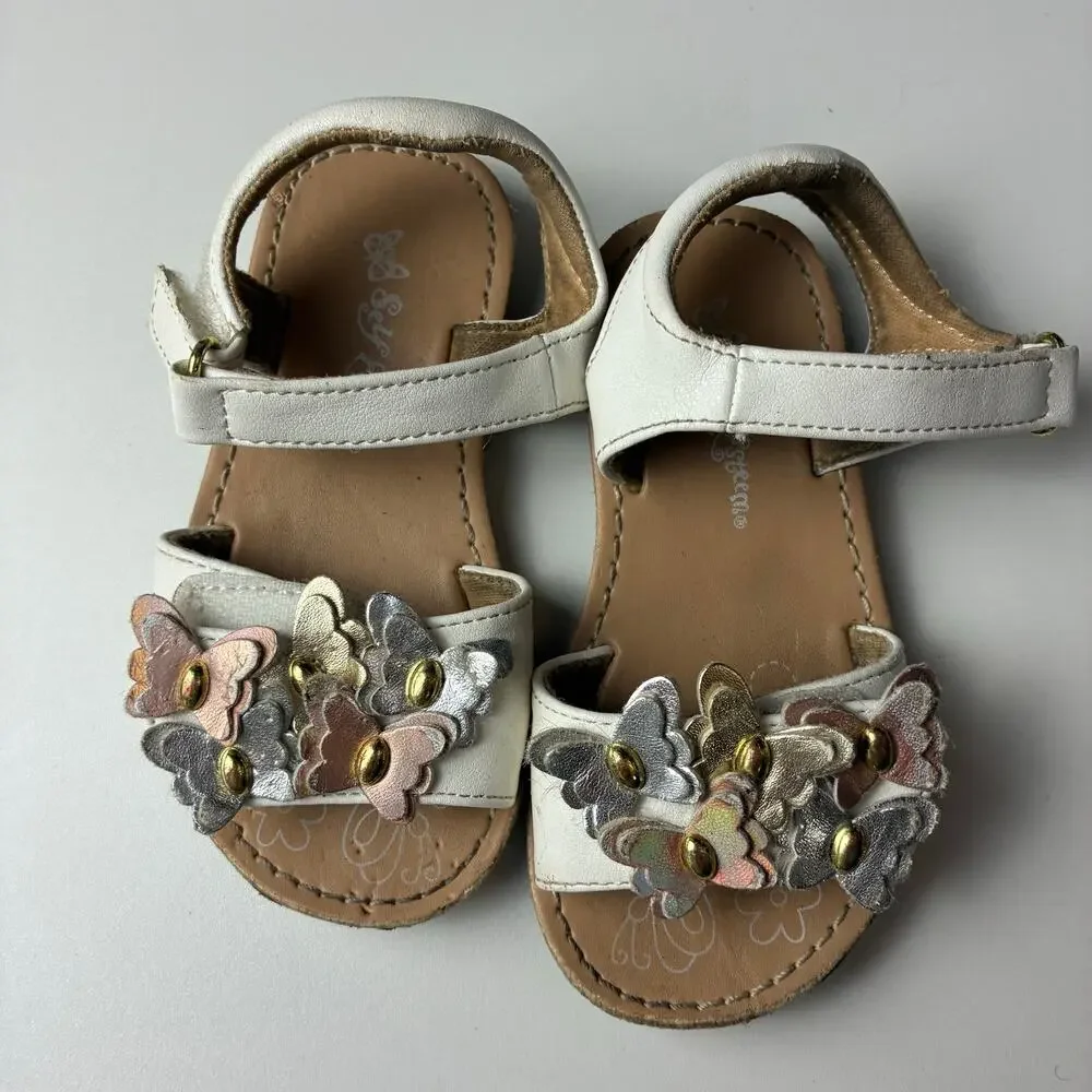 Self Esteem Baby Girls Size 6 White Walking Sandals Holographic Butterflies